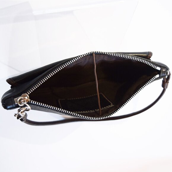 Coach Black Leather Wristlet With Brown Trim - Picture 13 of 15